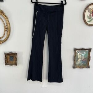 Vintage Y2K Black Pinstripe Low Rise Flare Pants w/ Chain Detail